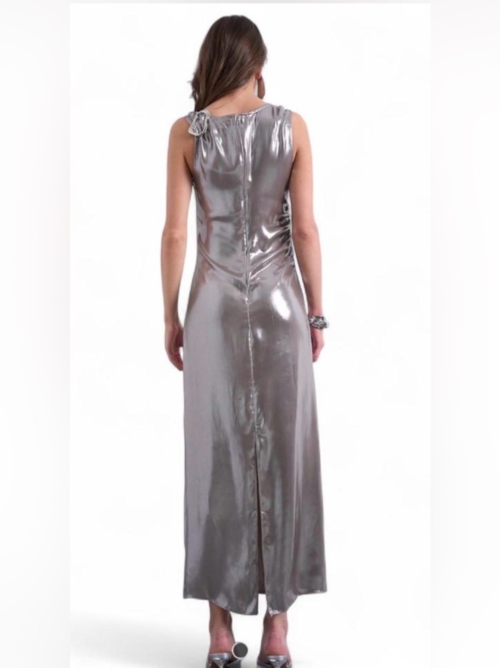 Topshop Silver Metallic Sleeveless Column Maxi Dress - Picture 2 of 7
